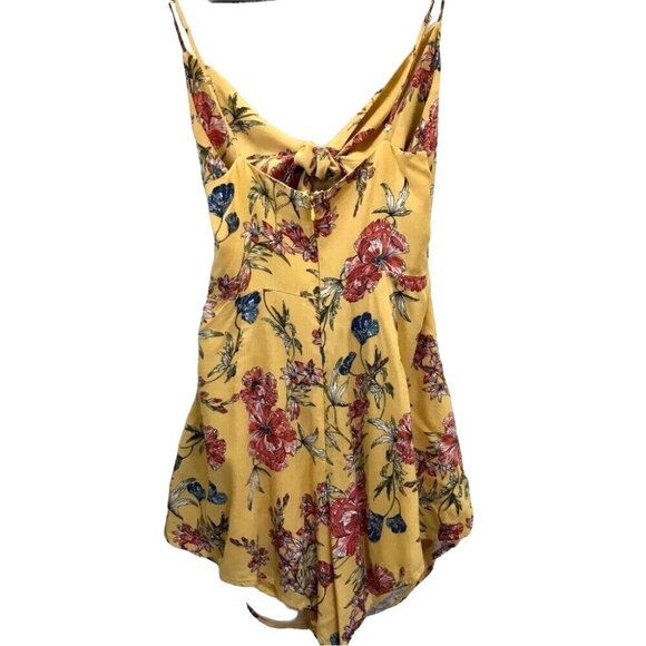 Lush  Women's Yellow Floral Beachy Romper w/ Cutouts Double Tie Front Size Small - Picture 6 of 12
